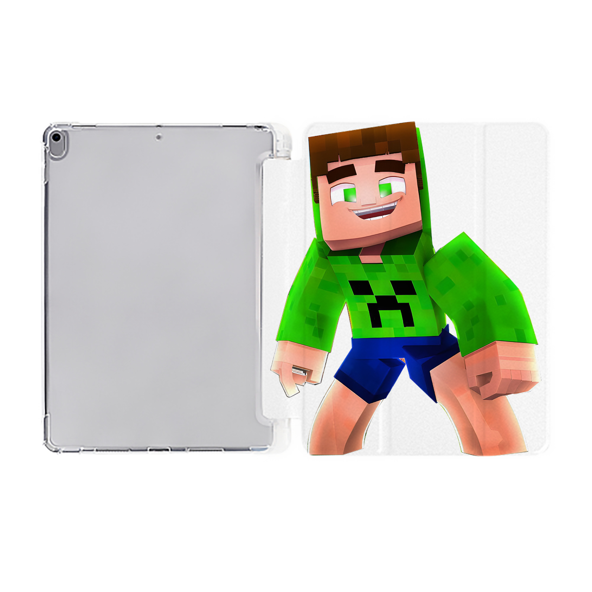 （画像用） マインクラフト ブロックの世界 Minecraft MC Block world IPad ケース ペン収納付き 三つ折りスタンド PUレザー×シリコン 対応機種9.5/10.5/10.9インチ